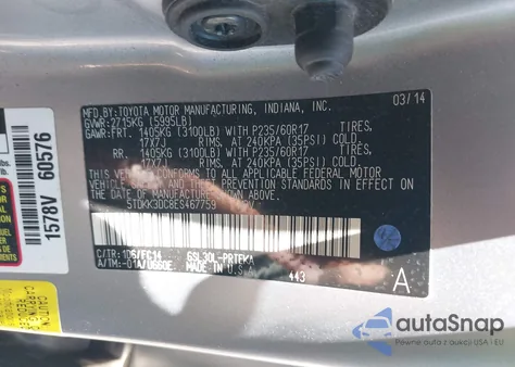 2014 Toyota Sienna Le z USA, uszkodzony, nr VIN 5TDKK3DC8ES467759